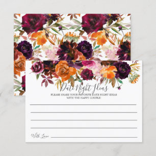 Fall Burgundy Orange Floral Date Night Ideas Card