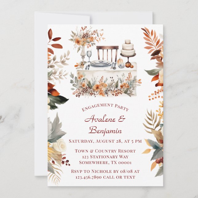 Fall Burgundy Orange Floral Engagement Party Invitation (Front)