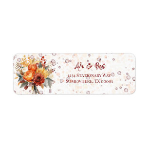 Fall Burgundy Orange Floral Rustic Wedding Address Return Address Label