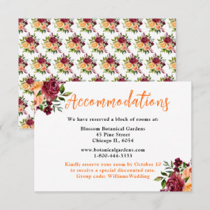 Fall Burgundy Orange Floral Wedding Accommodations Enclosure Card