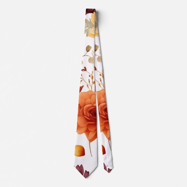 Fall Burgundy Orange Floral Wedding Groomsmen Tie (Front)
