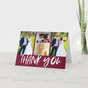 Fall Burgundy Red Modern Photo Wedding Thank You Card