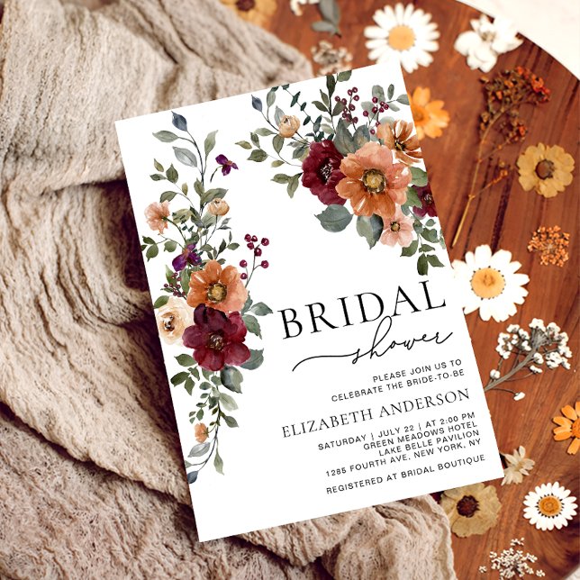 Fall Burgundy Terracotta Floral Bridal Shower Invitation (Creator Uploaded)