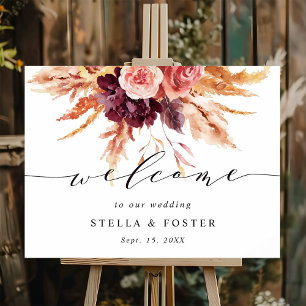 Fall Burgundy Terracotta Floral Wedding  Poster