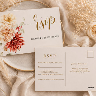 Fall Burgundy Wedding Rsvp Postcard