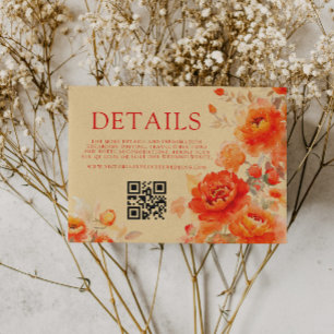 Fall Burnt Orange Floral Qr Code Wedding Details Enclosure Card