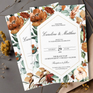 Fall Burnt Orange Floral Wedding Invitation