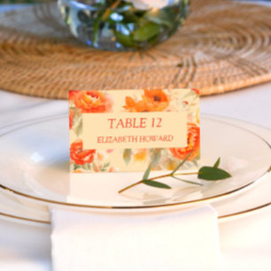 Fall Burnt Orange Floral Wedding Place Card