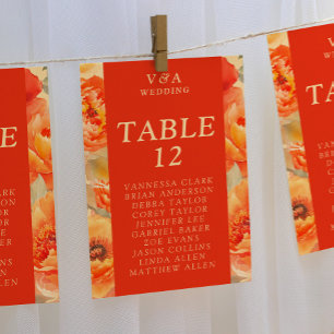 Fall Burnt Orange Floral Wedding Table Number