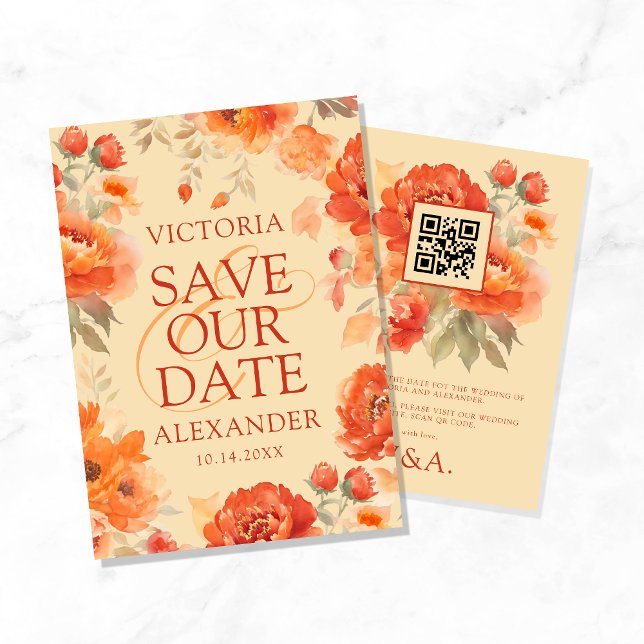 Fall Burnt Orange Flowers Wedding Save The Date (Creator Uploaded)