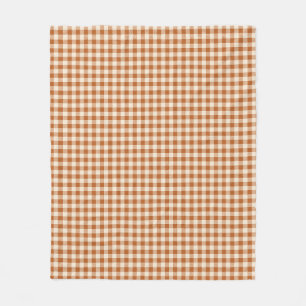 Fall Burnt Orange Gingham Pattern Autumn Plaid Fleece Blanket