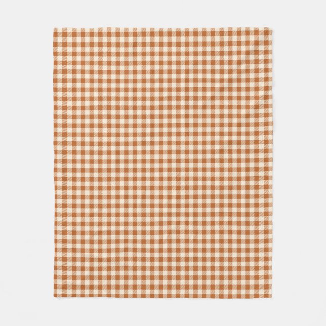 Fall Burnt Orange Gingham Pattern Autumn Plaid Fleece Blanket (Front)