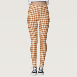 Fall Burnt Orange Gingham Pattern Autumn Plaid Leggings