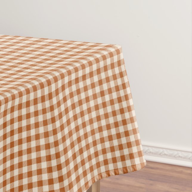 Fall Burnt Orange Gingham Pattern Autumn Plaid Tablecloth (In Situ)