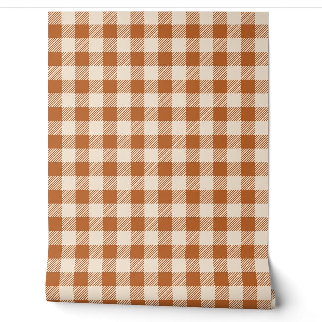 Fall Burnt Orange Gingham Pattern Autumn Plaid Wallpaper (Unrolling)