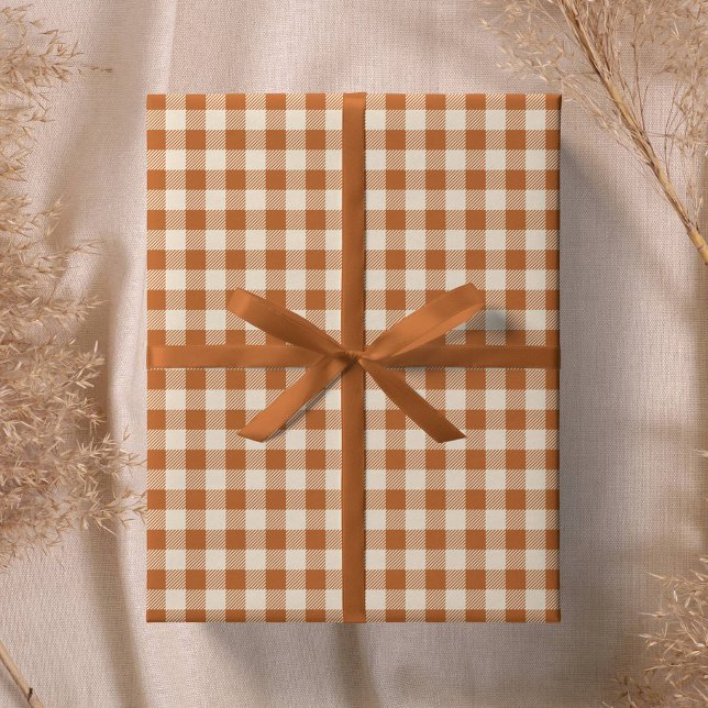 Fall Burnt Orange Gingham Pattern Autumn Plaid Wrapping Paper (Creator Uploaded)