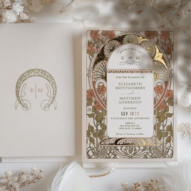 Fall Burnt Orange Gold Wedding Art Nouveau Mucha (Creator Uploaded)