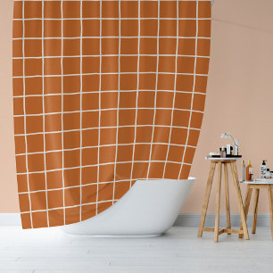 Fall Burnt Orange Grid Chequered Autumn Terracotta Shower Curtain