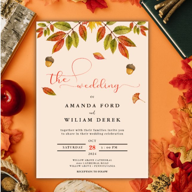 Fall Burnt Orange Modern Script Wedding Invitation (Creator Uploaded)