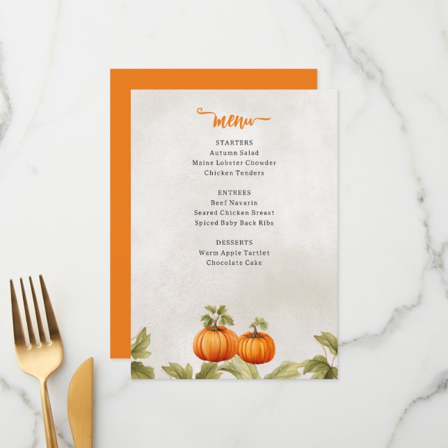 Fall Burnt Orange Pumpkin Patch Birthday Menu (Front/Back In Situ)