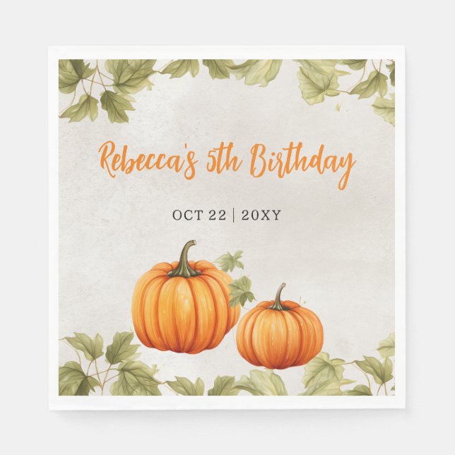 Fall Burnt Orange Pumpkin Patch Birthday Napkin (Front)