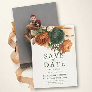 Fall Burnt Orange Rust Green Boho Pampas Wedding Save The Date