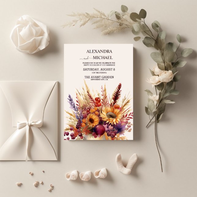 Fall Burnt Orange Watercolor Pampas Grass Wedding Invitation (Creator Uploaded)