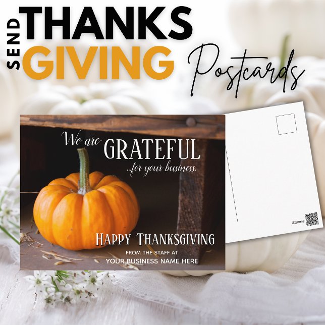 Fall Business Thanksgiving Postcards - Grateful (Give fall business Thanksgiving postcards to your customers and clients, instead of Christmas cards)