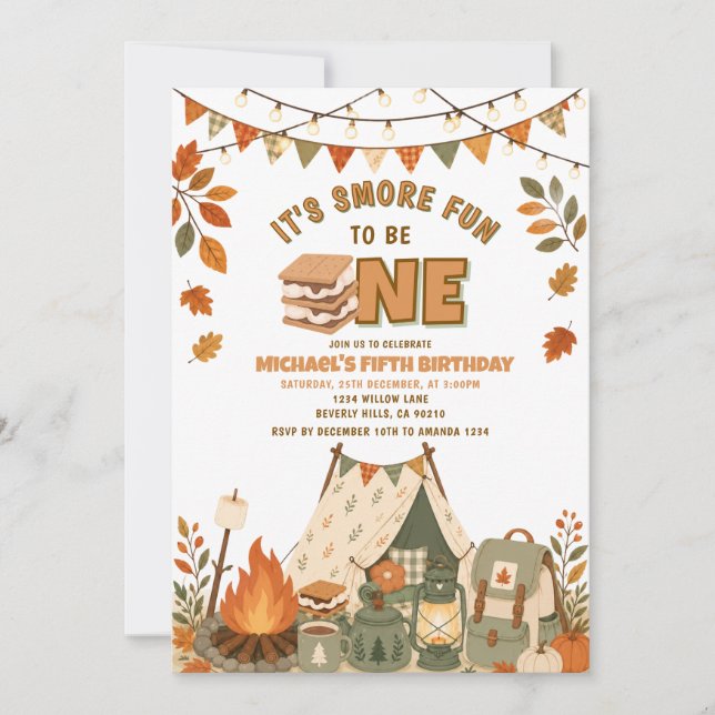 Fall Campfire Camping Birthday Party Invitation (Front)