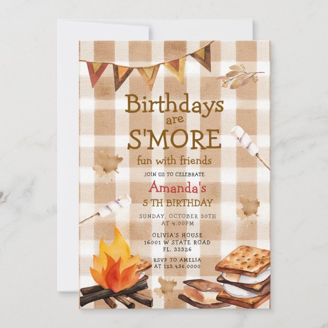 Fall Camping Bonfire  Marshmallow Theme Invitation (Front)