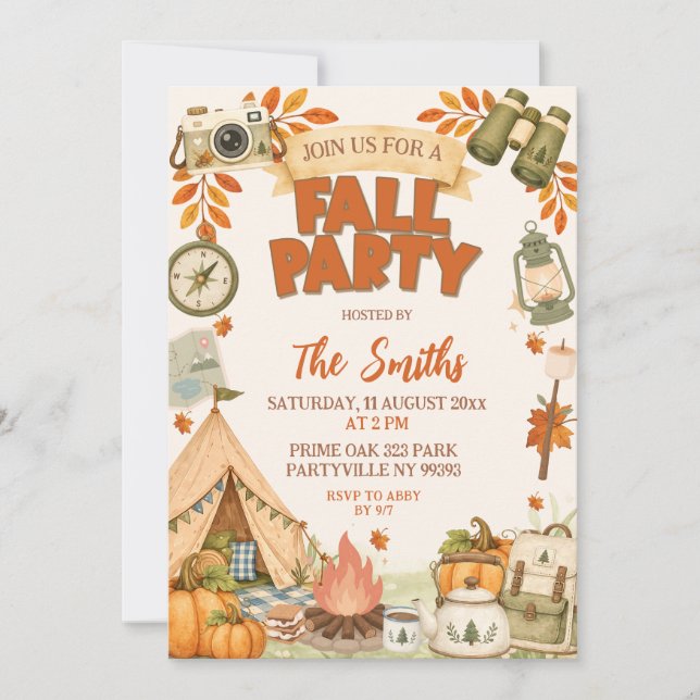Fall Camping Theme Fall Party Invitation (Front)