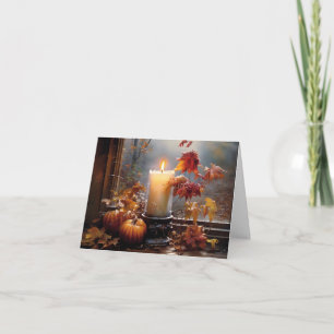 Fall candle custom Thanksgiving greeting Card