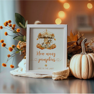 Fall Carousel guess how many pumpkins baby shower Poster