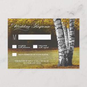 Fall Carved Heart Birch Tree Wedding RSVP Cards