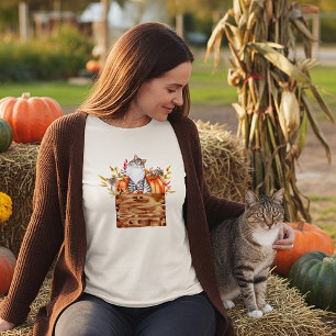 Fall cat and pumpkins in box  T-Shirt