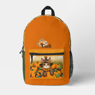 Fall Cat  Autumn Themed  Printed Backpack