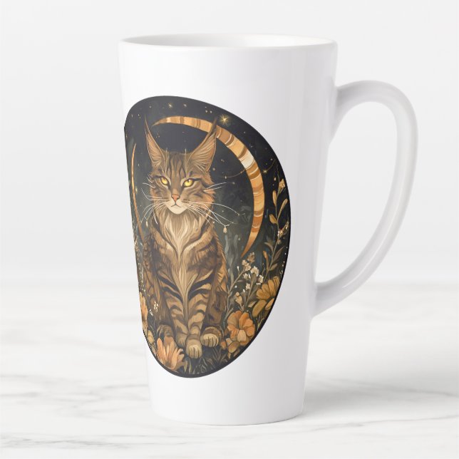Fall cat moon golden flowers latte mug (Right)