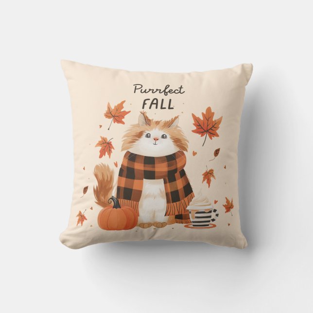 Fall Cat Throw Pillow – Cosy Autumn Decor (Front)
