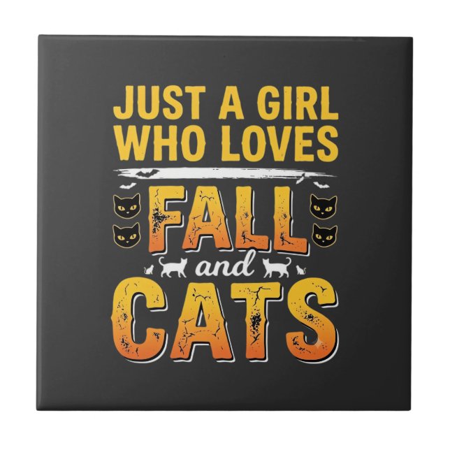 Fall Cats Girl Halloween Design_1 Ceramic Tile (Front)