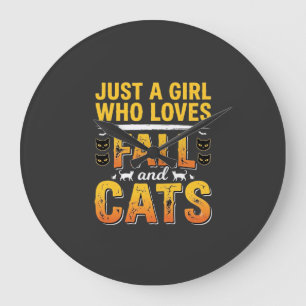 Fall Cats Girl Halloween Design_1 Large Clock