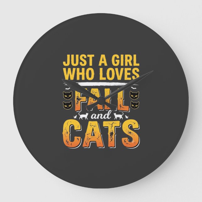 Fall Cats Girl Halloween Design_1 Large Clock (Front)