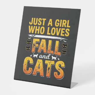 Fall Cats Girl Halloween Design_1 Pedestal Sign
