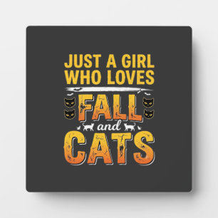 Fall Cats Girl Halloween Design_1 Plaque