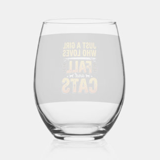Fall Cats Girl Halloween Design_1 Stemless Wine Glass