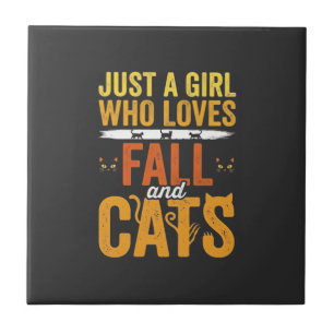 Fall Cats Girl Lover Halloween Design Ceramic Tile