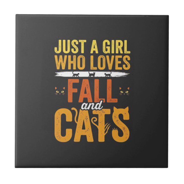 Fall Cats Girl Lover Halloween Design Ceramic Tile (Front)