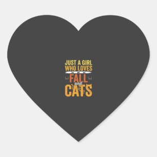 Fall Cats Girl Lover Halloween Design Heart Sticker