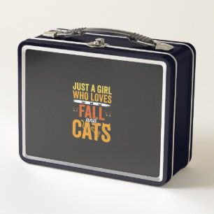 Fall Cats Girl Lover Halloween Design Metal Lunch Box