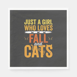 Fall Cats Girl Lover Halloween Design Napkin