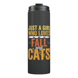 Fall Cats Girl Lover Halloween Design Thermal Tumbler